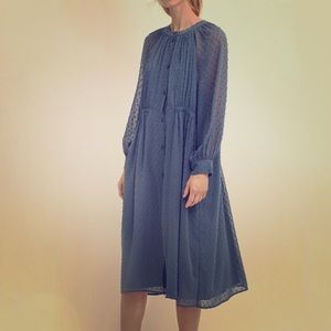 Oak + Fort Blue Dot Button Front Midi Dress 2613
